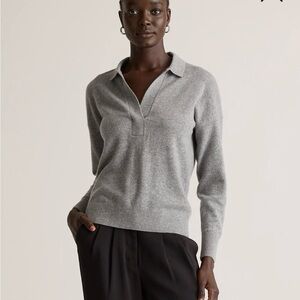Quince Mongolian Cashmere Polo Sweater in Heather Gray
